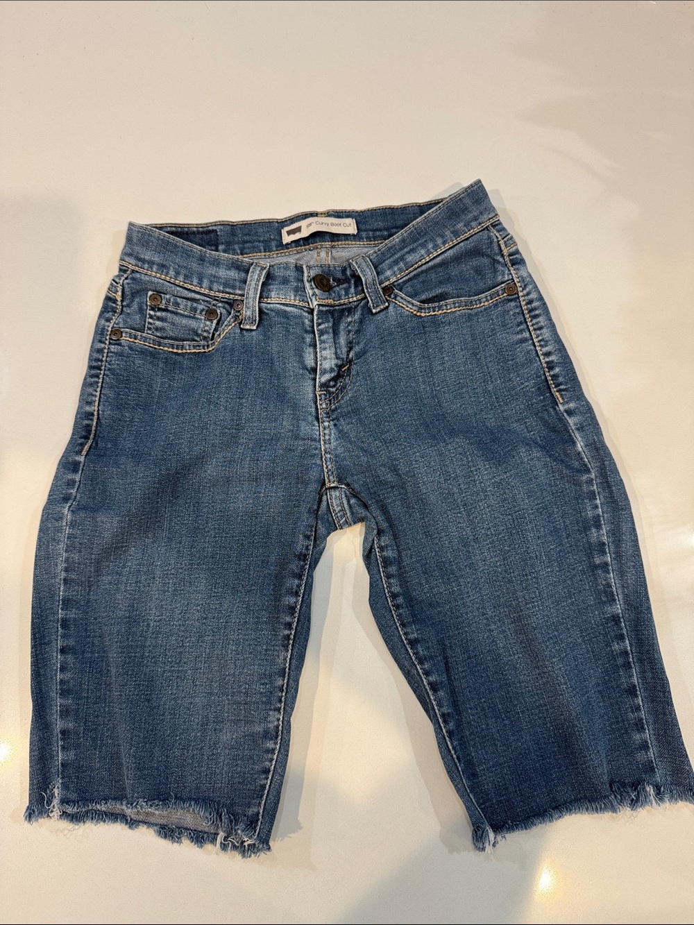 Levi's Blue Women's Denim Bermuda Shorts - Frayed Hem | Size 4
